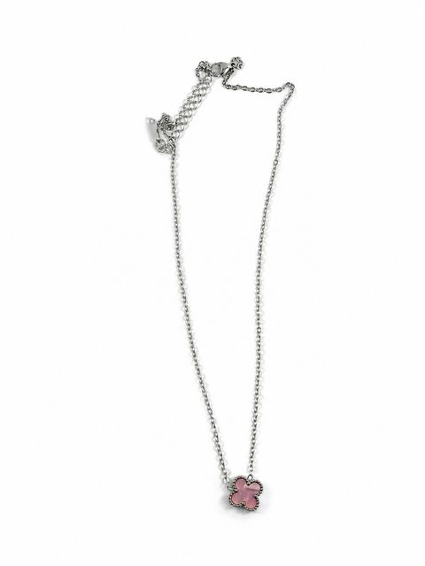Silver-Colored Necklace with Pink Floral Embellishment