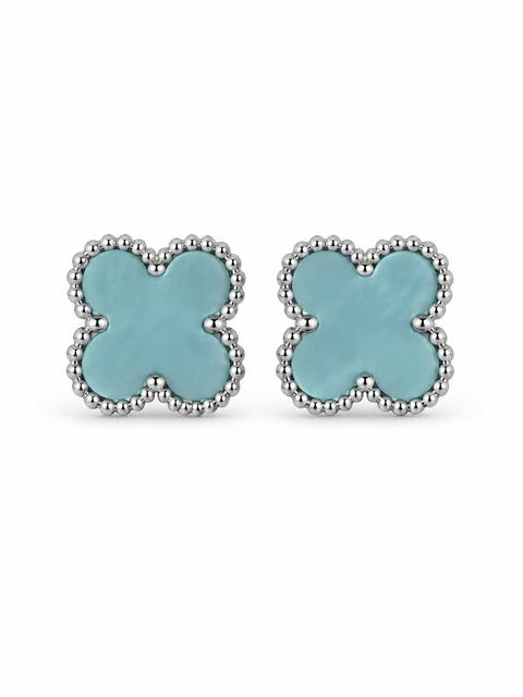 Silver-Colored Earrings with a Blue Four-Petal Flower (The last image is for illustrative purposes. The item is also available as part of a set.)