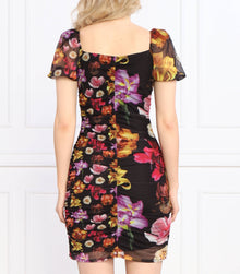 Desigual női ruha fekete virágmintás – slim fit mini ruha