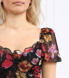Desigual női ruha fekete virágmintás – slim fit mini ruha