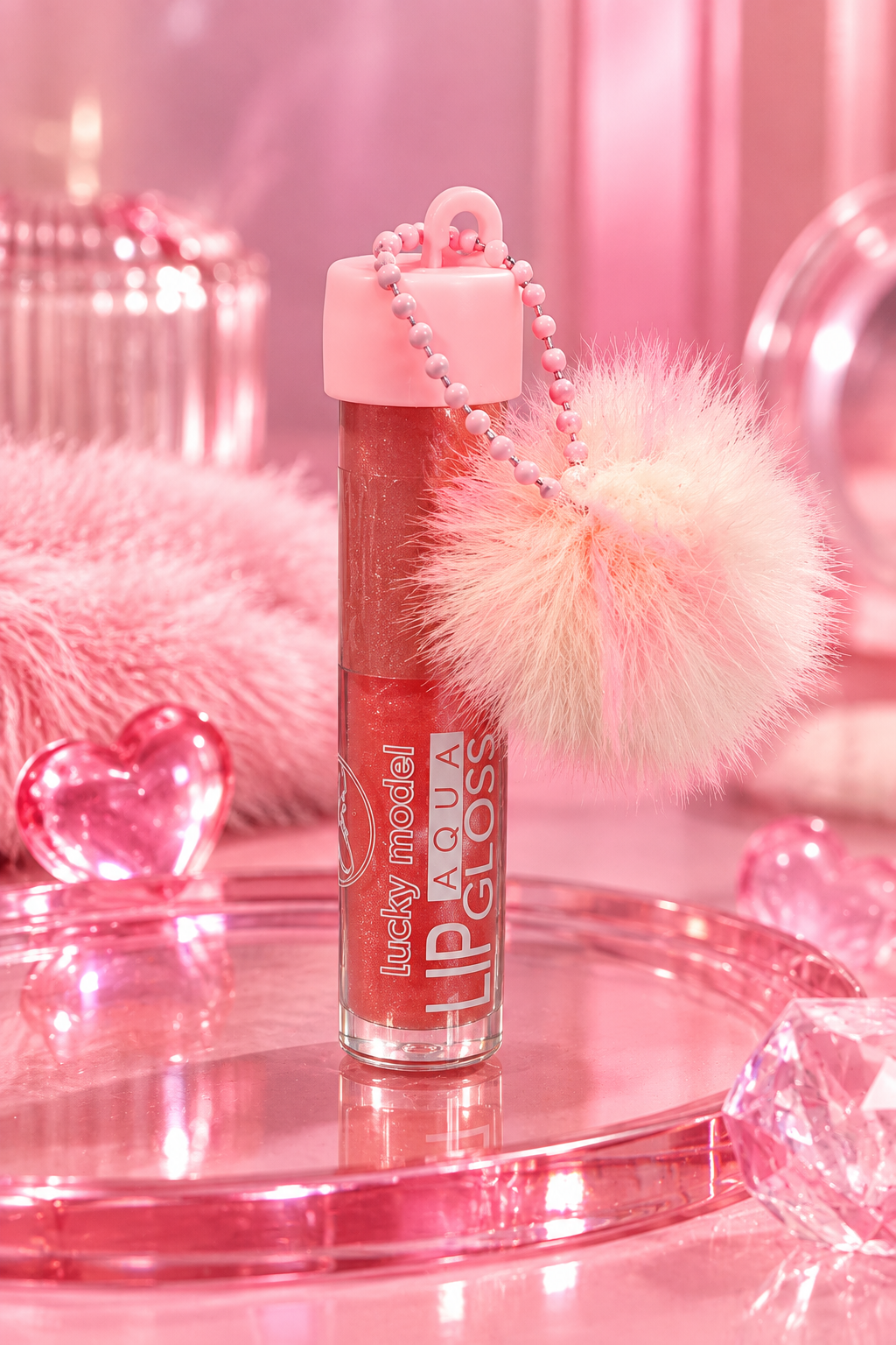 Lucky Model Aqua Lipgloss – Schimmernder Lipgloss, Rosa, 8 g