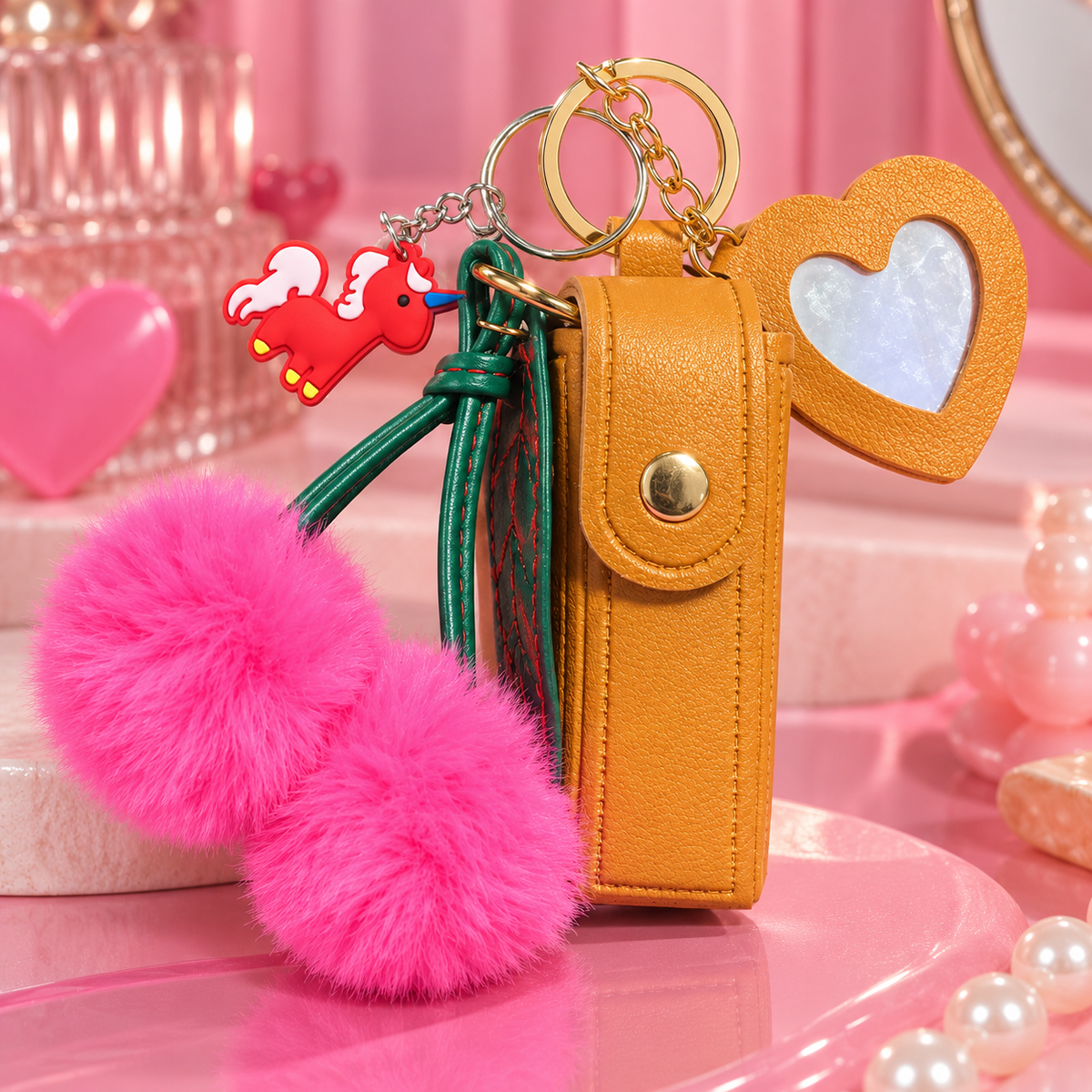 Lucky Model Glitzer-Lipgloss mit Schlüsselanhänger und herzförmigem Spiegel