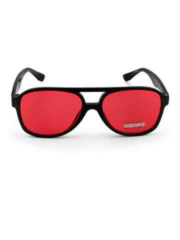 Fekete pilot stílusú napszemüveg piros lencsével UV400 védelemmel | Modern uniszex aviator napszemüveg