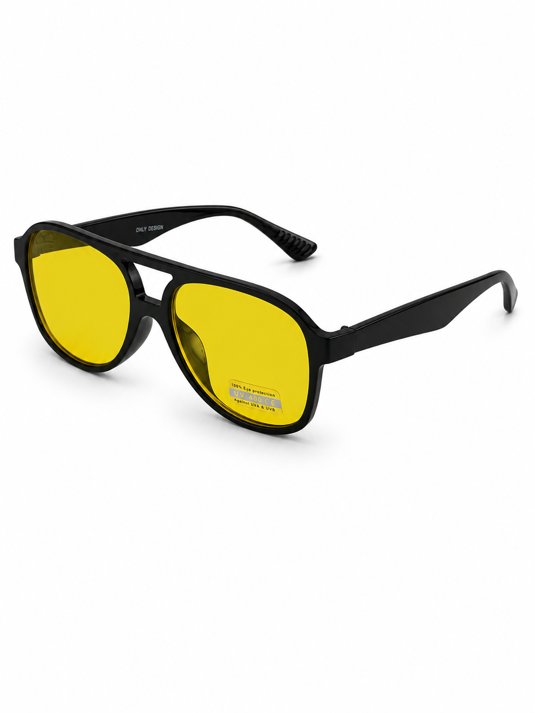 Fekete pilot stílusú napszemüveg sárga lencsével UV400 védelemmel | Modern uniszex aviator napszemüveg