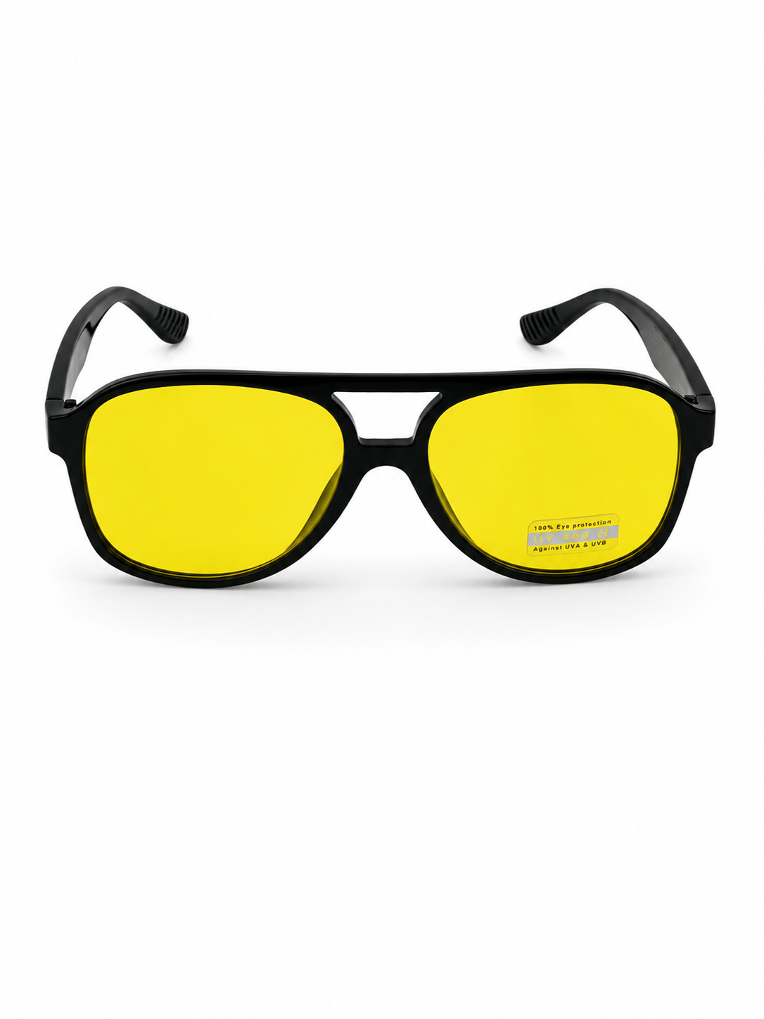 Fekete pilot stílusú napszemüveg sárga lencsével UV400 védelemmel | Modern uniszex aviator napszemüveg