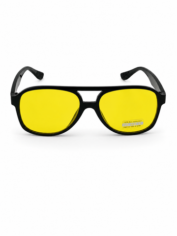 Fekete pilot stílusú napszemüveg sárga lencsével UV400 védelemmel | Modern uniszex aviator napszemüveg