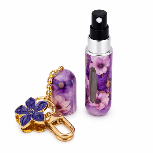 Virág mintás kulcstartós parfüm utántöltő 5 ml – elegáns, hordozható illattartó