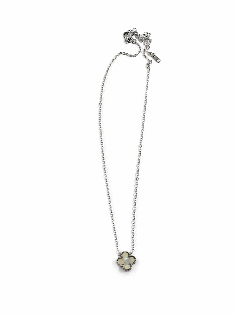 Silver-Colored Necklace with a Silvery-White Floral Ornament
