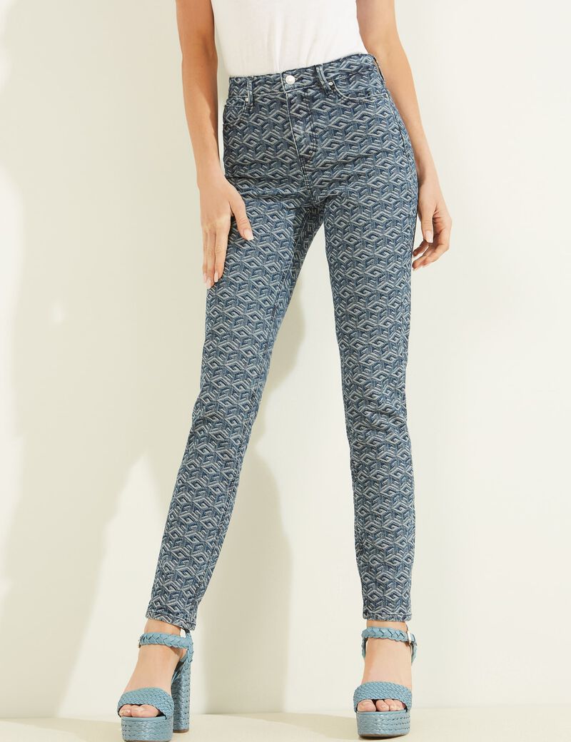 Guess női sok mintás skinny farmer nadrág – logómintás kék jeans