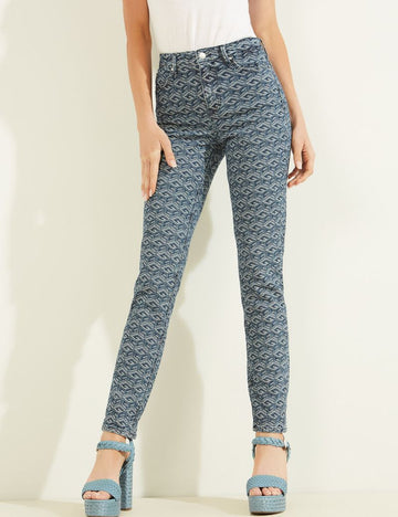 Guess női sok mintás skinny farmer nadrág – logómintás kék jeans