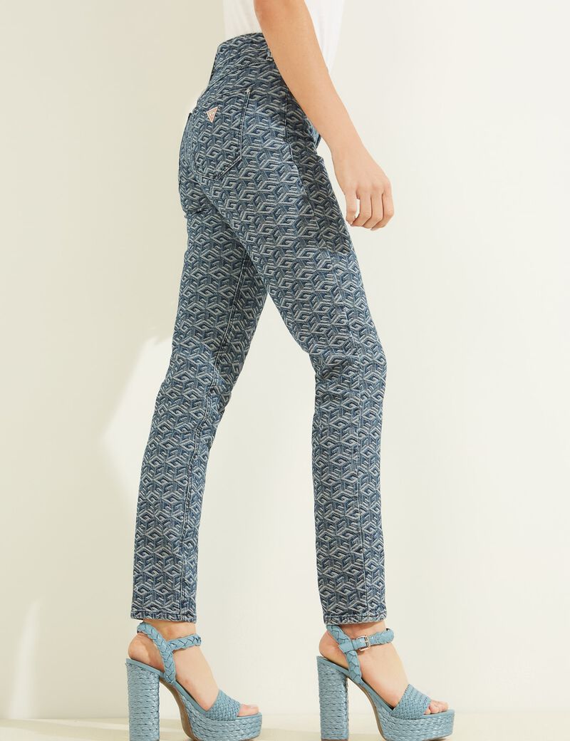 Guess női sok mintás skinny farmer nadrág – logómintás kék jeans