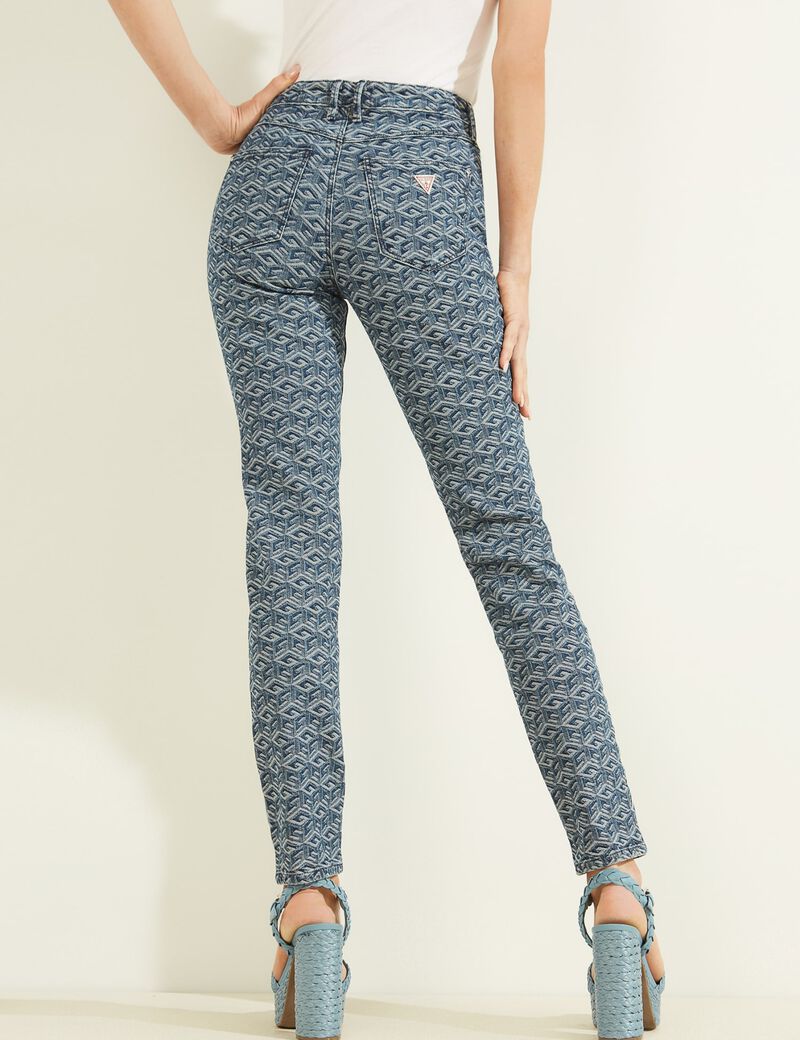 Guess női sok mintás skinny farmer nadrág – logómintás kék jeans