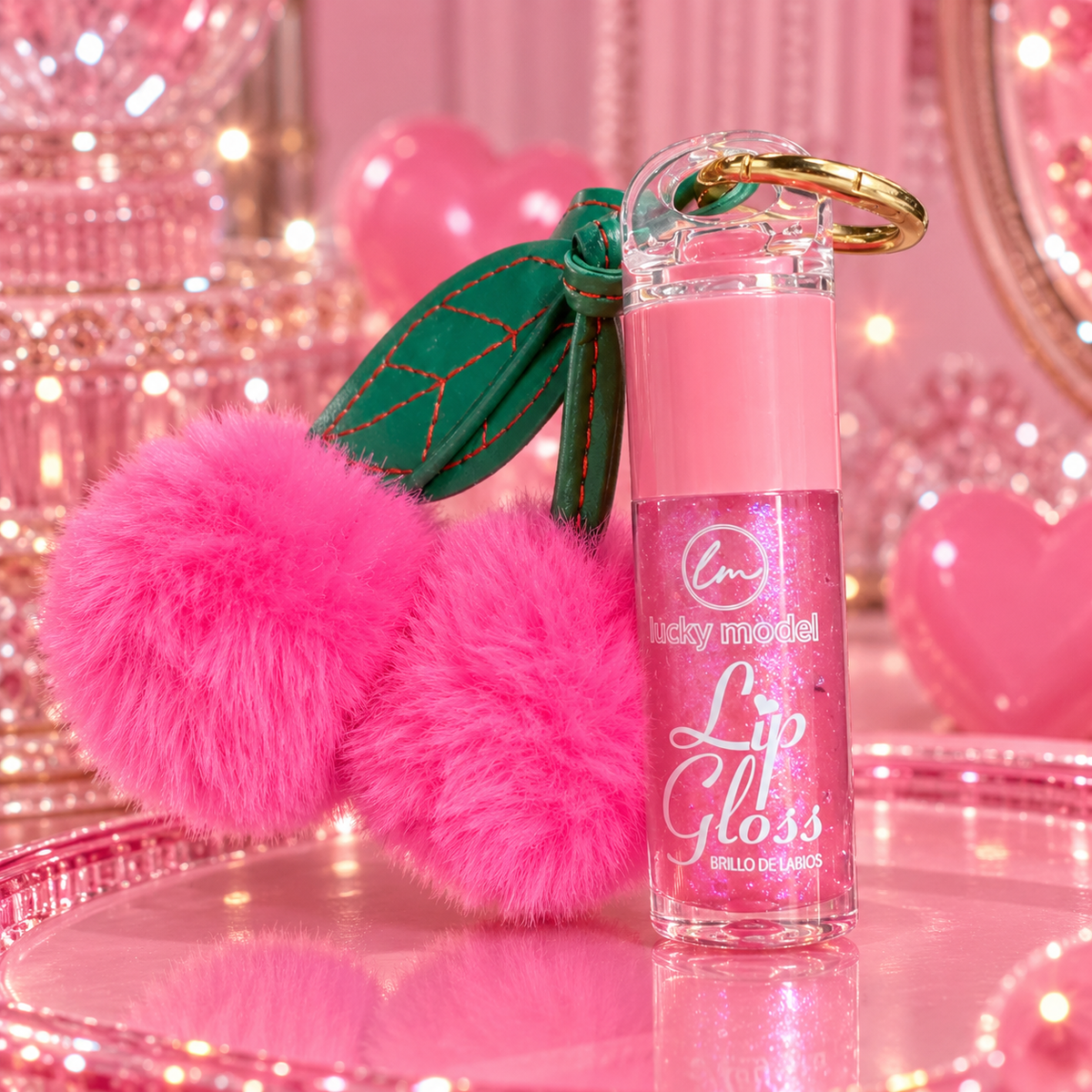 Lucky Model Glitzer-Lipgloss mit Schlüsselanhänger und herzförmigem Spiegel