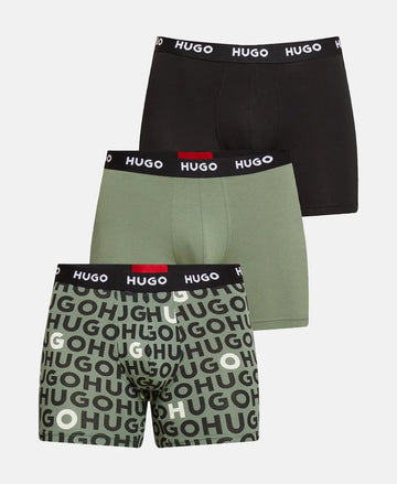 HUGO 3 darabos férfi boxeralsó szett – fekete és zöld színekben, logós derékpánttal